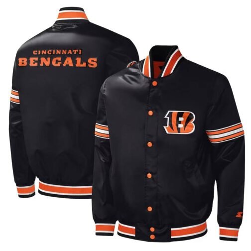 Cincinnati Bengals Midfield Black Varsity Satin Jacket - Image 3