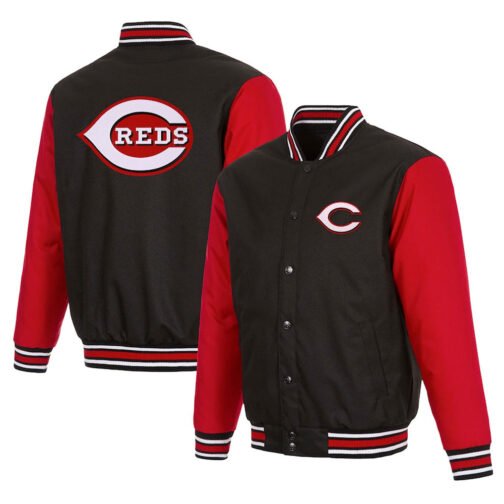Varsity Cincinnati Reds Black and Red Poly Twill Jacket - Image 3
