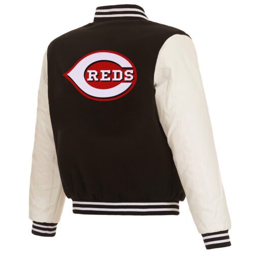 Cincinnati Reds Black and White Varsity Jacket - Image 2