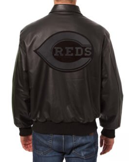 Cincinnati Reds Black Tonal Leather Jacket