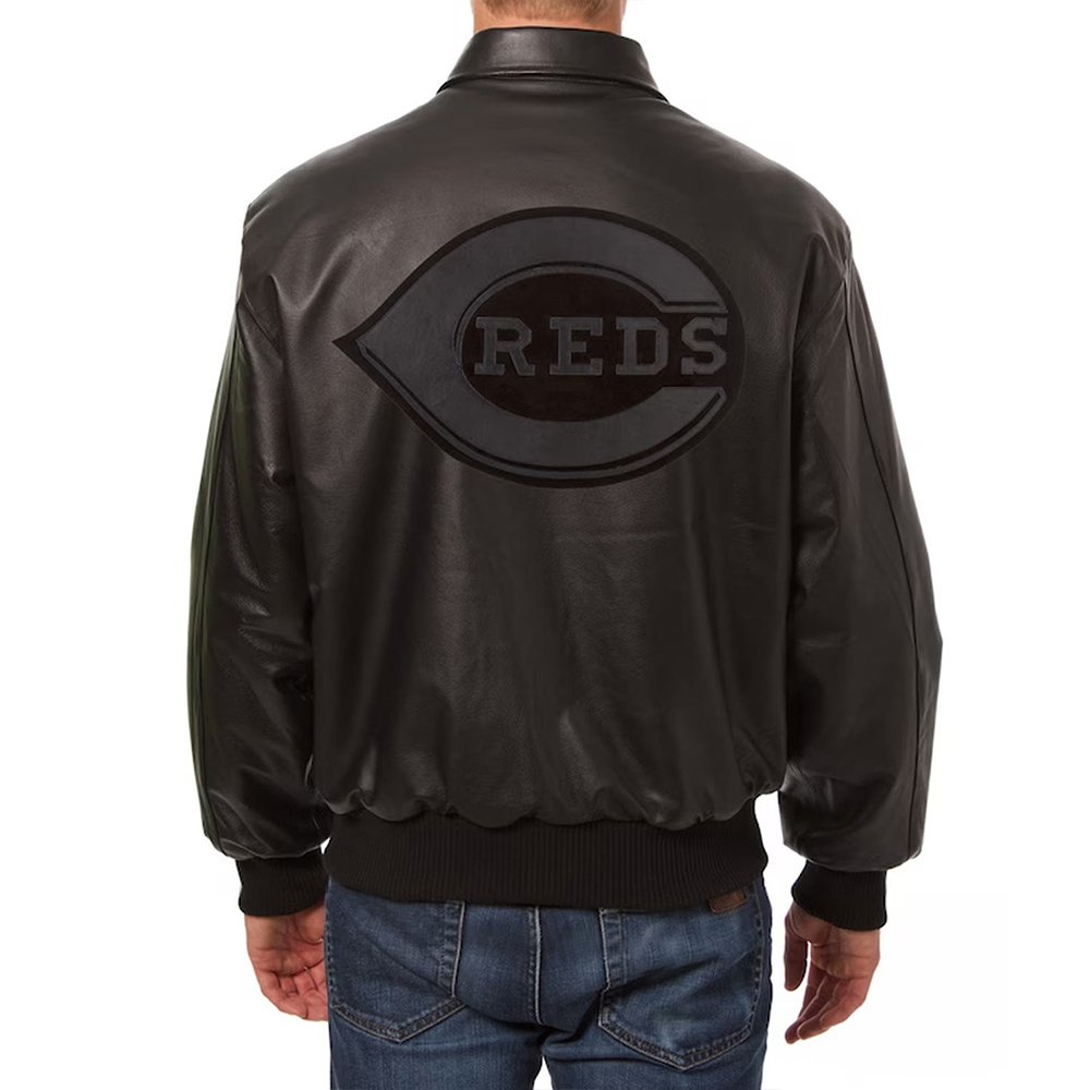 Cincinnati Reds Black Tonal Leather Jacket - Image 2