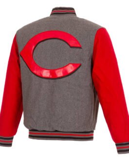 Cincinnati Reds Gray/Red Varsity Wool Jacket