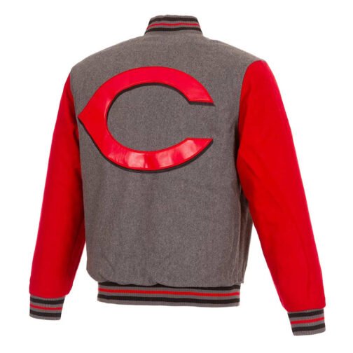 Cincinnati Reds Gray/Red Varsity Wool Jacket - Image 2