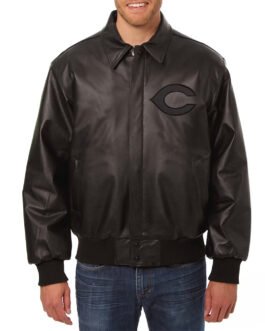 Cincinnati Reds Black Tonal Leather Jacket