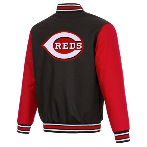 Varsity Cincinnati Reds Black and Red Poly Twill Jacket - Image 2
