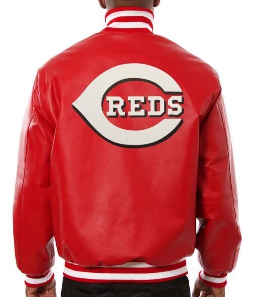 Cincinnati Reds Letterman Red Leather Jacket - Image 2