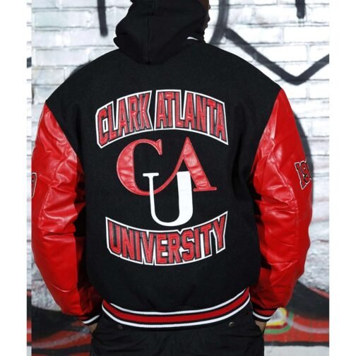 Men’s Clark Atlanta University Black and Red Varsity Jacket - Image 2