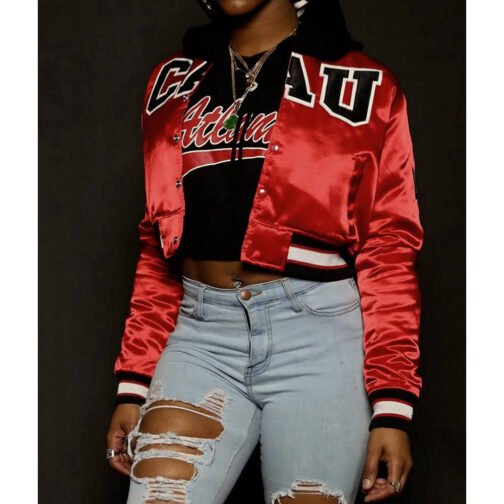 Women’s Clark Atlanta University 1988 Satin Burgundy Jacket - Image 3