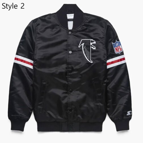 Classic Atlanta Falcons Logo Black Satin Jacket - Image 2