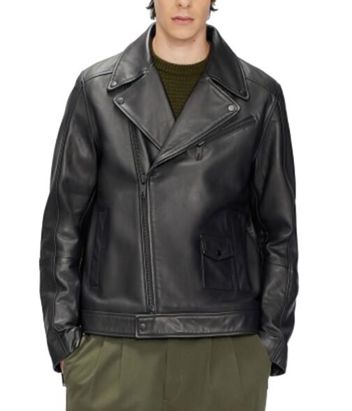 Men’s Classic Carve Black Leather Motorcycle Jacket - Image 2