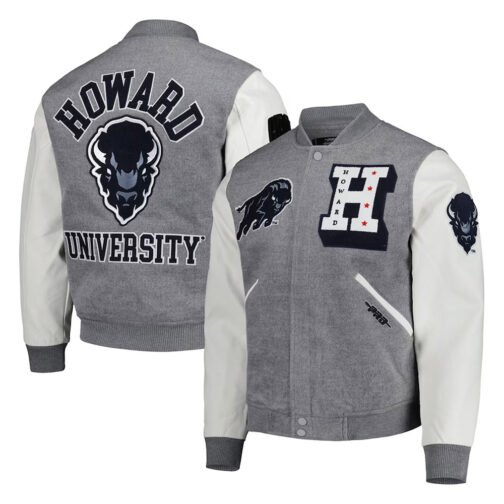 Classic Howard Bison Gray Varsity Jacket - Image 3