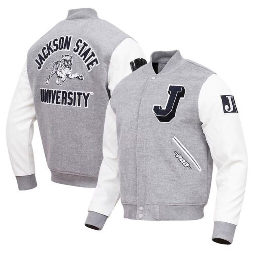Classic Jackson State Tigers Varsity Gray and White Jacket - Image 3