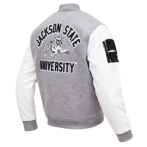 Classic Jackson State Tigers Varsity Gray and White Jacket - Image 2
