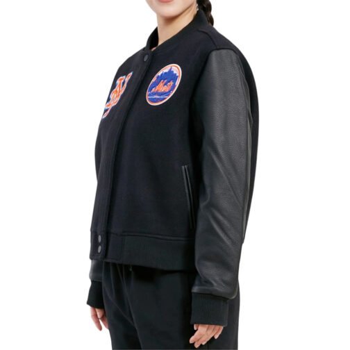 New York Mets Classic Black Varsity Jacket - Image 3