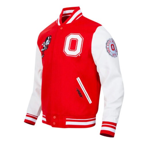 Classic Ohio State University Red and White Varsity Jacket - Image 3