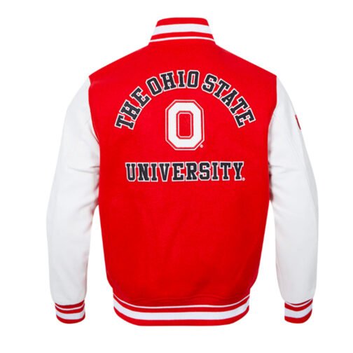 Classic Ohio State University Red and White Varsity Jacket - Image 2
