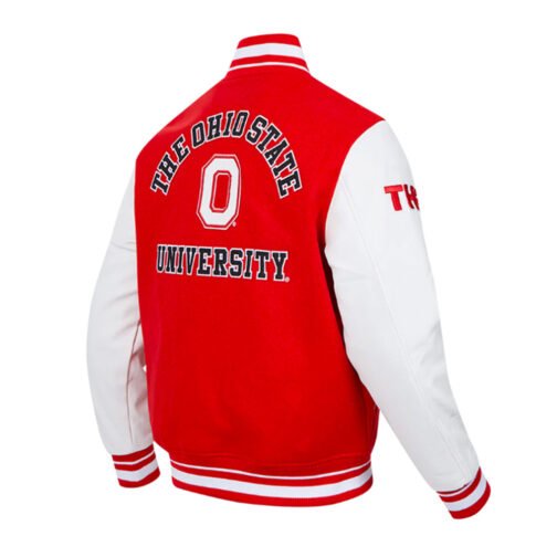 Classic Ohio State University Red and White Varsity Jacket - Image 4