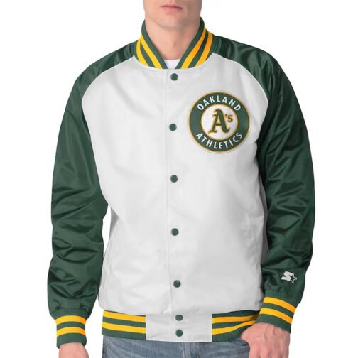 Clean-Up Hitter Oakland Athletics White and Green Jacket - Image 3