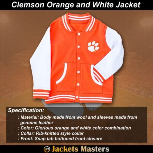 Clemson Orange and White Letterman Jacket - Image 7
