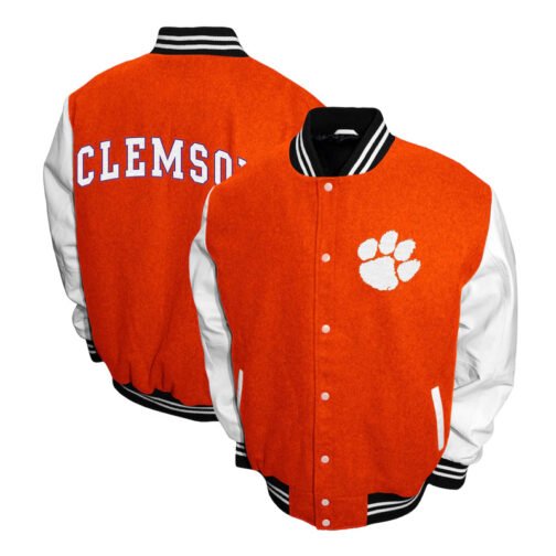 Clemson Tigers Graduate Orange and White Varsity Jacket - Image 3