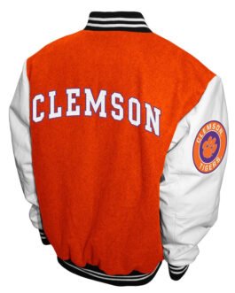 Clemson Tigers Graduate Orange and White Varsity Jacket