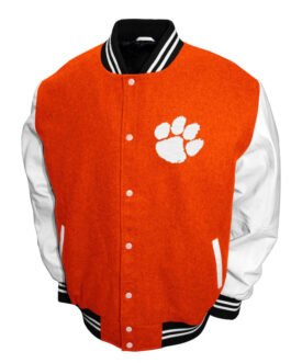 Clemson Tigers Graduate Orange and White Varsity Jacket
