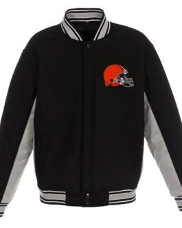 Cleveland Browns Varsity Black and Gray Wool Jacket