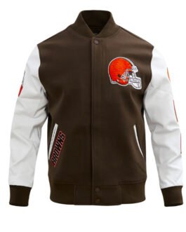 Cleveland Browns Classic Brown and White Varsity Jacket