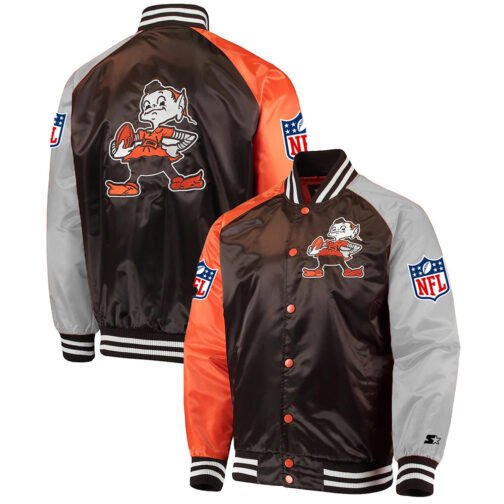 Cleveland Browns Lead Off Varsity Satin Jacket - Image 3
