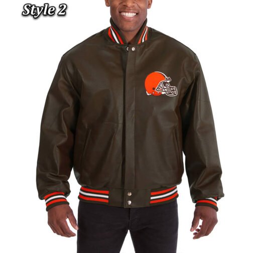 Cleveland Browns Varsity Brown Leather Jacket - Image 2