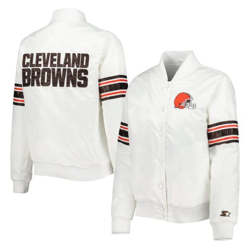 Cleveland Browns Line Up White Satin Jacket - Image 3