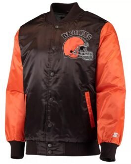 Cleveland Browns Locker Room Throwback Brown and Orange Satin Jacket