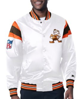 Cleveland Browns Midweight White Satin Jacket