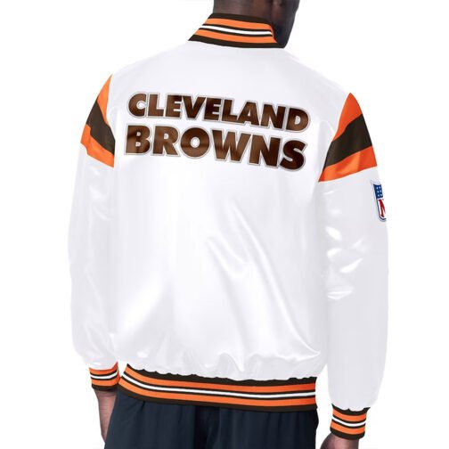 Cleveland Browns Midweight White Satin Jacket - Image 2