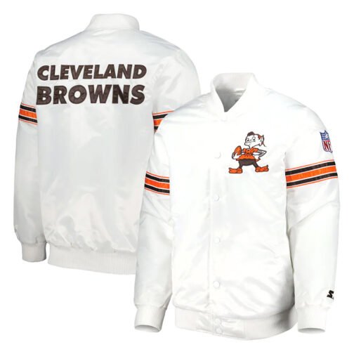 White Cleveland Browns The Power Forward Satin Jacket - Image 3