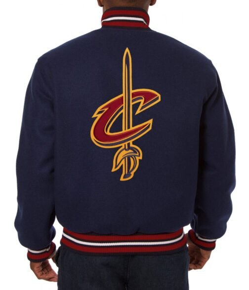 Varsity Cleveland Cavaliers Embroidered Navy Blue Wool Jacket - Image 2