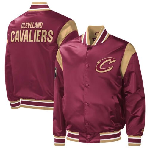 Cleveland Cavaliers Force Play Varsity Wine Satin Jacket - Image 3