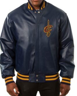 Cleveland Cavaliers Navy Blue Leather Varsity Jacket