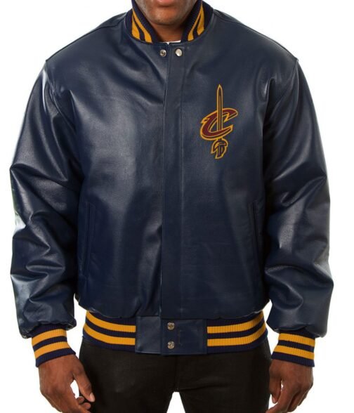 Cleveland Cavaliers Navy Blue Leather Varsity Jacket
