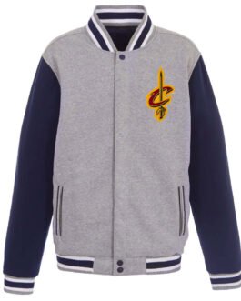 Cleveland Cavaliers Varsity Navy Blue and Gray Jacket