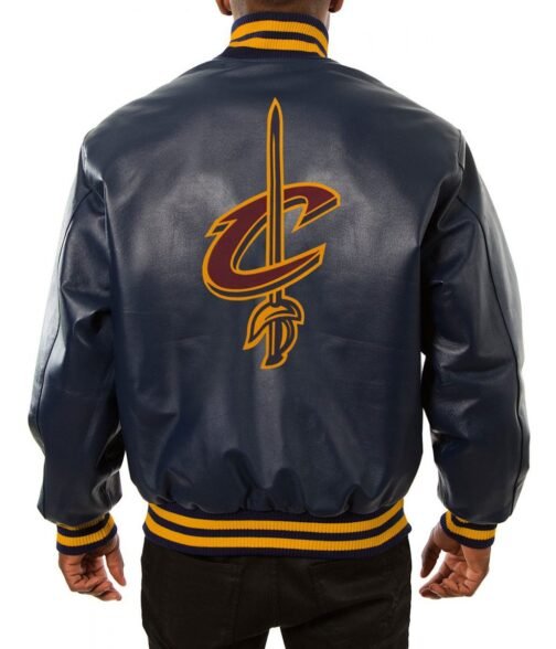 Cleveland Cavaliers Navy Blue Leather Varsity Jacket - Image 2