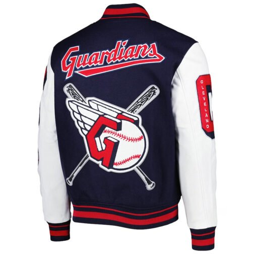 Cleveland Guardians Mash Up Logo Varsity Navy Jacket - Image 4