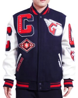 Cleveland Guardians Mash Up Logo Varsity Navy Jacket