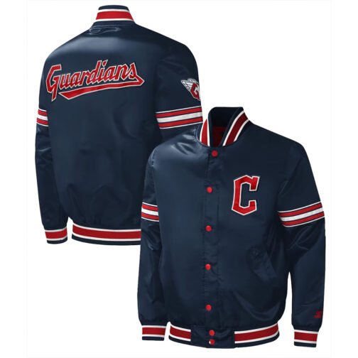 Cleveland Guardians Midfield Navy Varsity Satin Jacket - Image 3