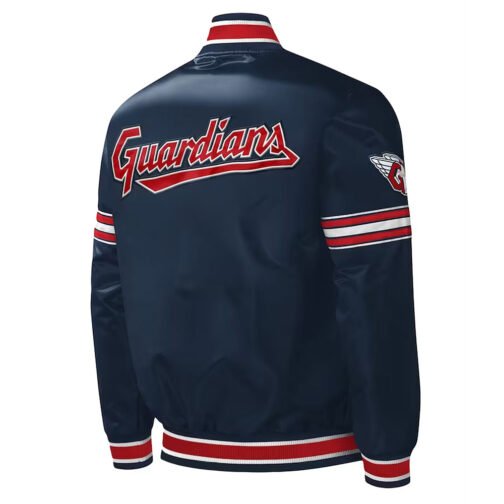 Cleveland Guardians Midfield Navy Varsity Satin Jacket - Image 2
