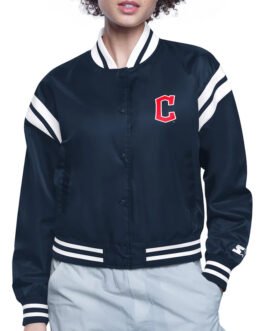 Cleveland Guardians Printed Logo Varsity Satin Jacket