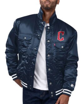 Cleveland Guardians Navy Silver Tab Trucker Jacket
