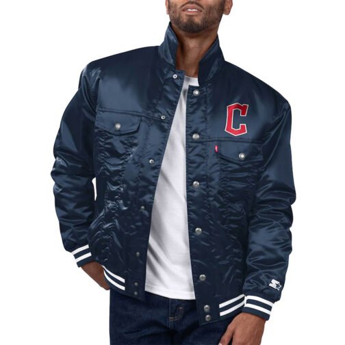 Cleveland Guardians Navy Silver Tab Trucker Jacket