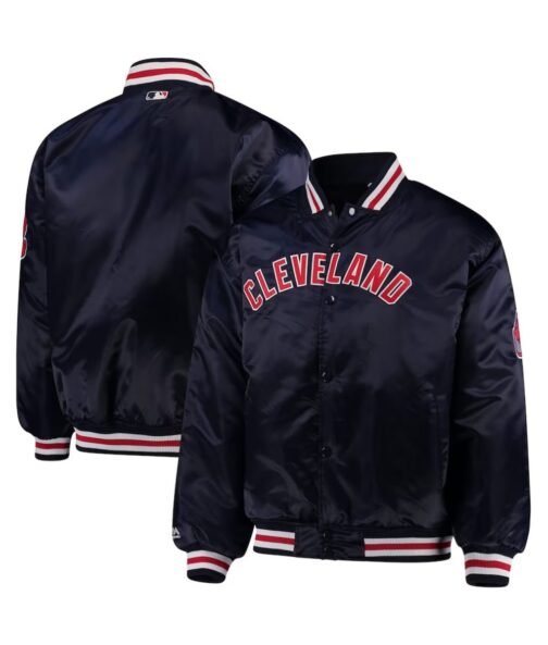Cleveland Indians Navy Full-Button Satin Jacket - Image 4
