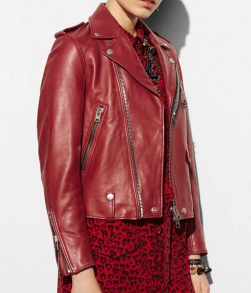 Motorcycle Cardinal Red Leather Jacket - Image 3